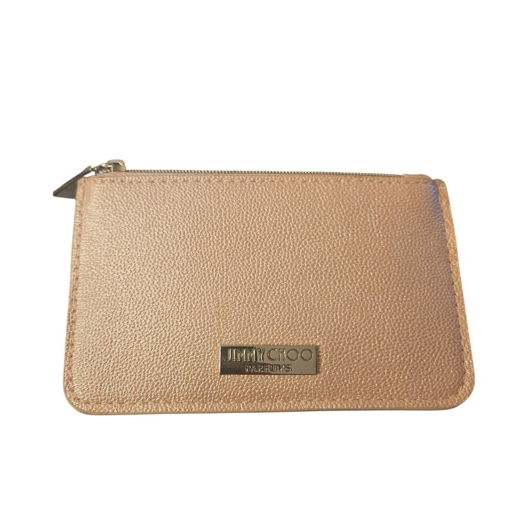 Jimmy Choo‎ Parfums Rose Gold Metallic Pebbled Zip Pouch Wallet Authenticated